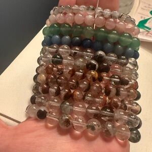 Lot of 11 Gemstone Stretch Bracelets. Various Sizes and Colors
